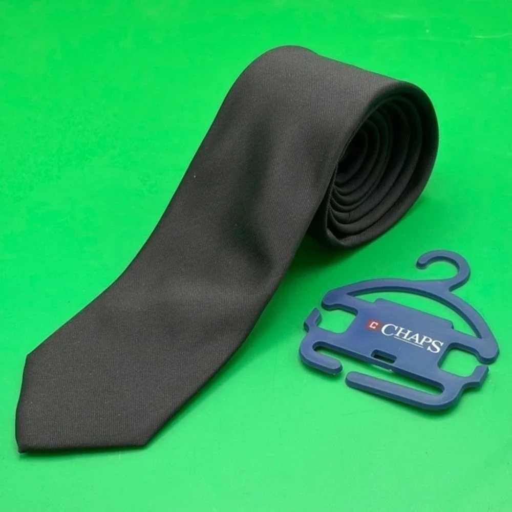 Chaps Solid Black Neck Tie Teen School Formal Dress Classic Basic Boys Youth NWT